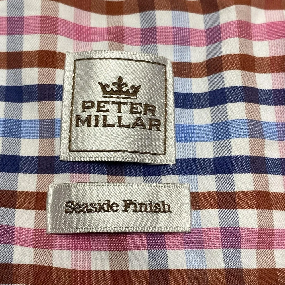 Peter Millar Shirt Mens XL Multicolor Check Short‎ Sleeve Button Down Casual